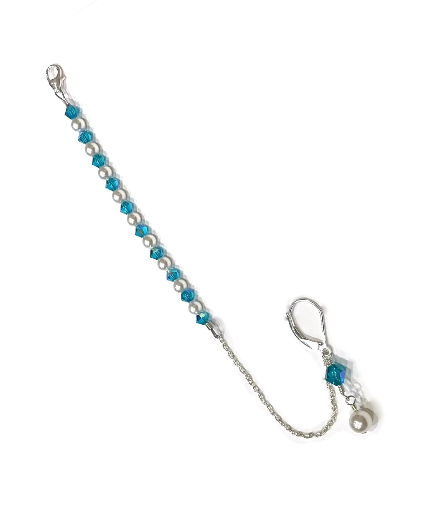 Hearing in Style Sterling Silver BAHA & CI Retention Chain & Earring - Teal Storm