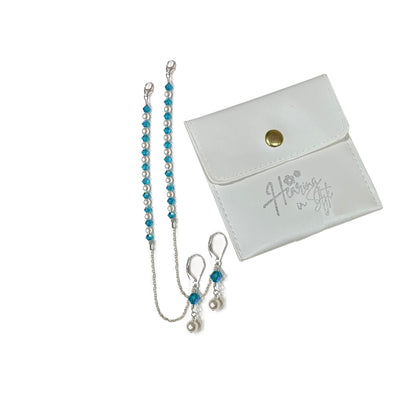 Hearing in Style Sterling Silver BAHA & CI Retention Chain & Earring - Teal Storm