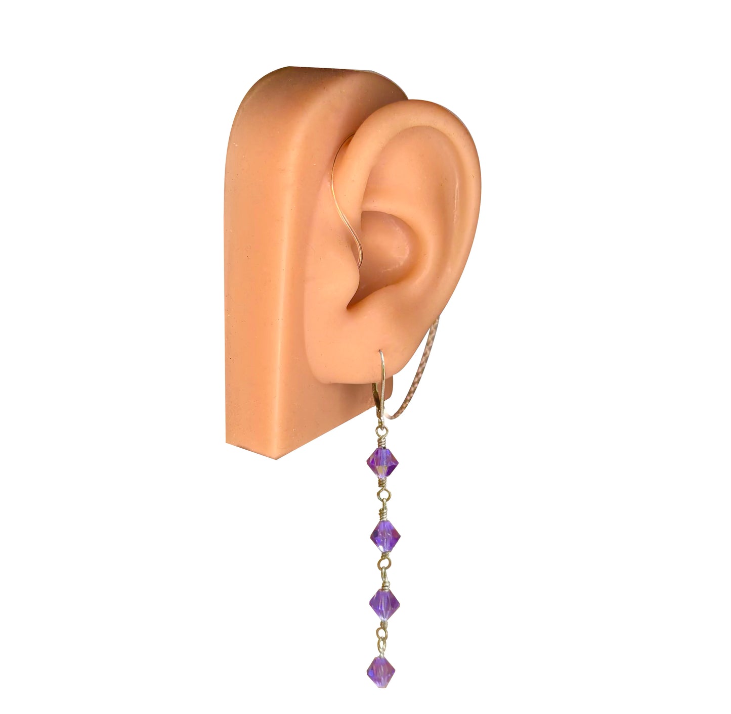 Hearing in Style Sterling Silver and Austrian Crystal Hearing Aid Jewelry Retention Earring - Lavender Rays